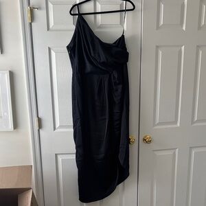 One Shoulder Navy Women's Dress with Slit